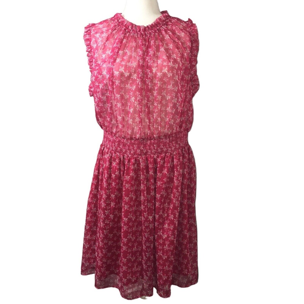 Maison d'Amelie Pink Floral Chiffon Ruffle Sleeveless Mini Dress Women Sz XL New